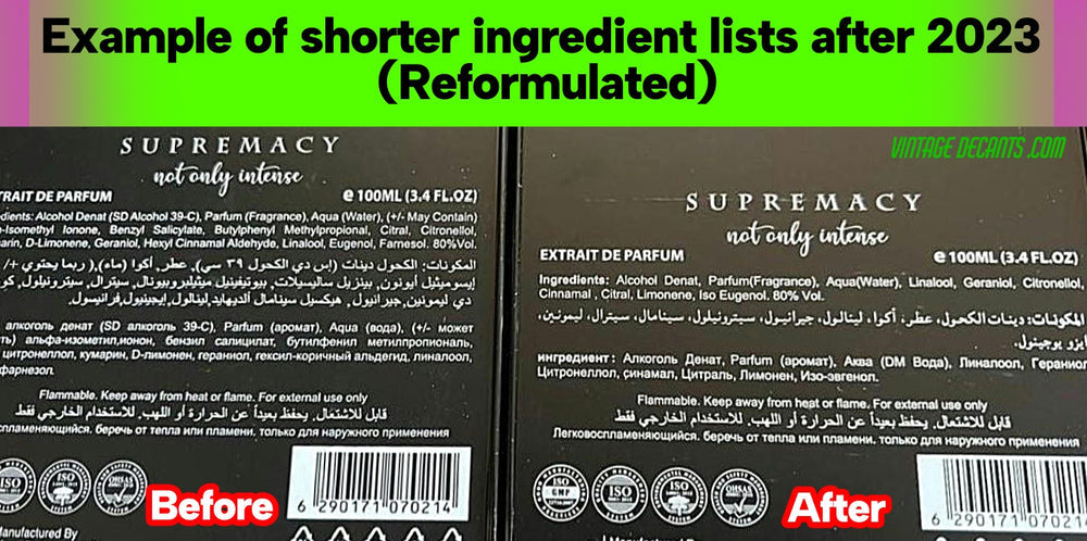 Middle eastern cologne perfume reformulated ingredient list