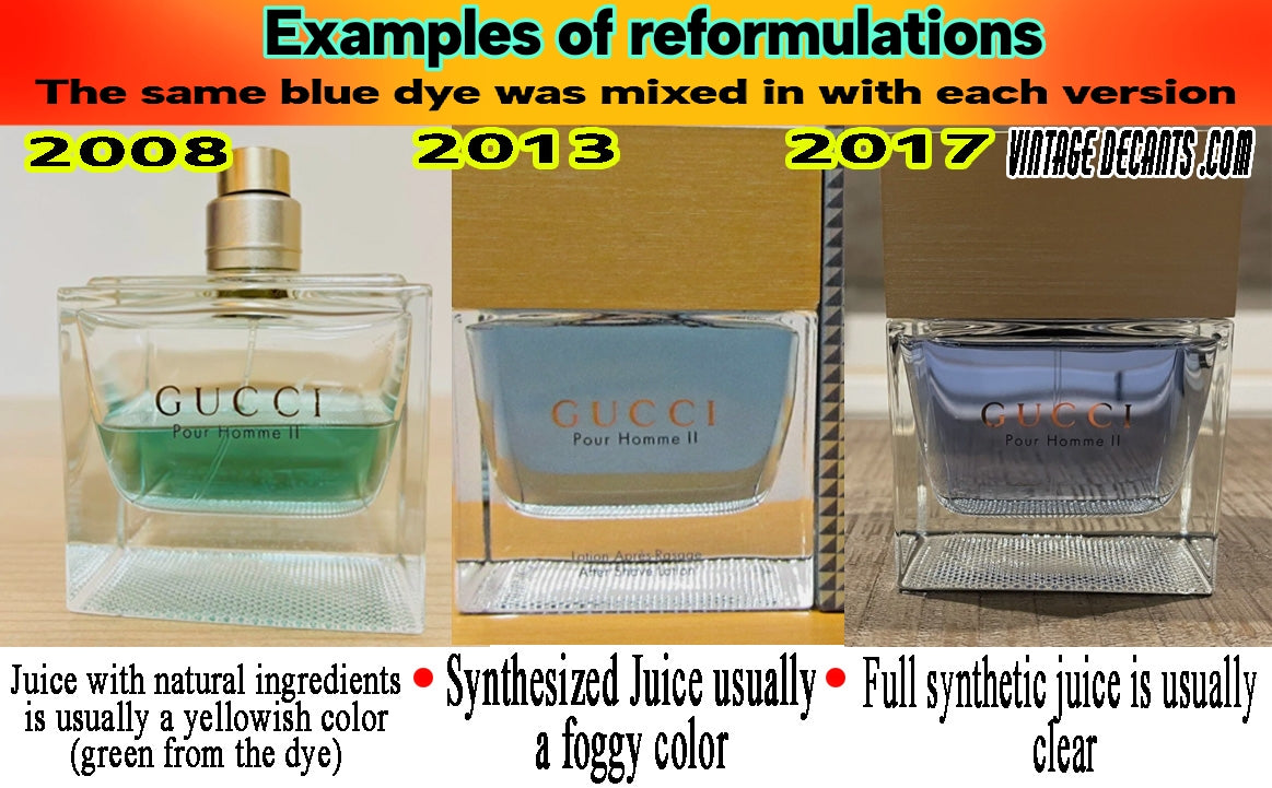 Example of perfume reformulation cologne and perfume batch